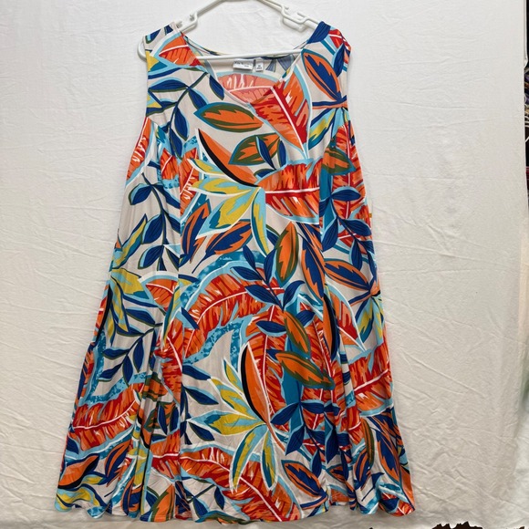 Kim Rogers Dresses & Skirts - Kim Rogers Curvy Womens 3X Tropical Leaf Print Sleeveless V-Neck Swing Dress New